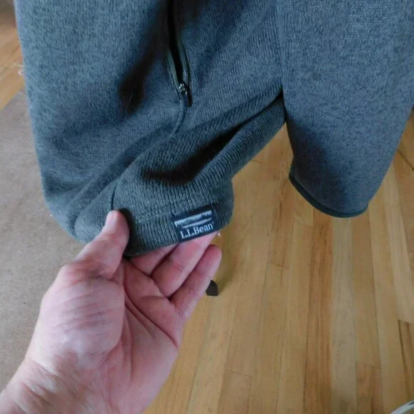 L.L. Bean Black Olive Long Sweater fleece zipper hoodie Petite XL - Picture 3 of 13